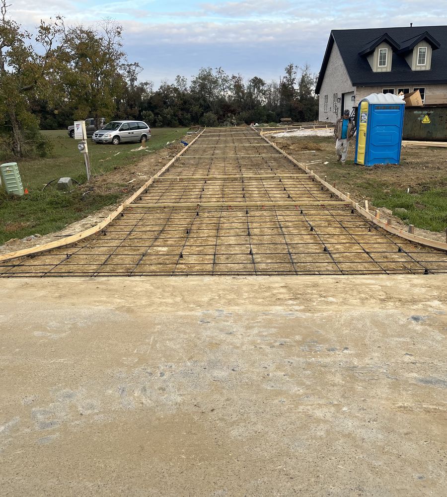 Long driveway formed and tied with rebar