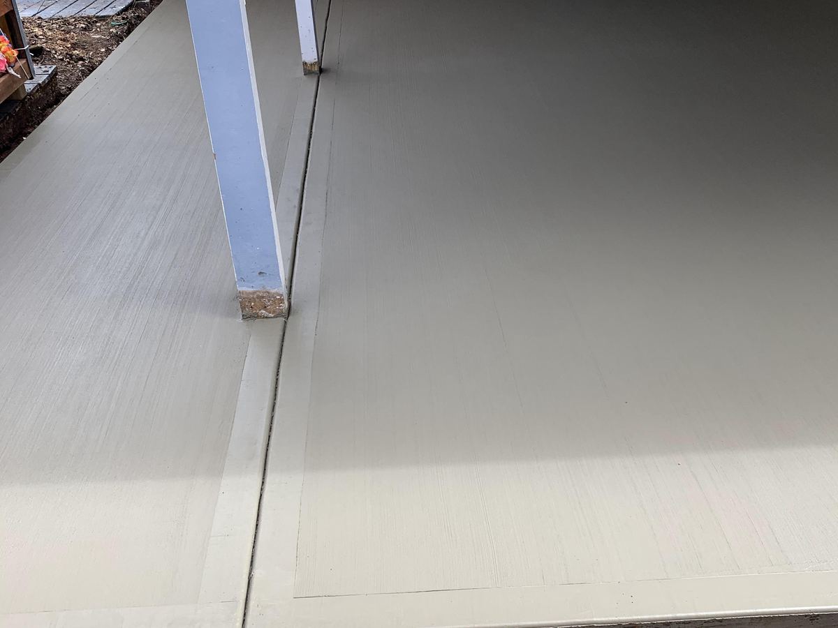 Finished concrete slab under a covered structure